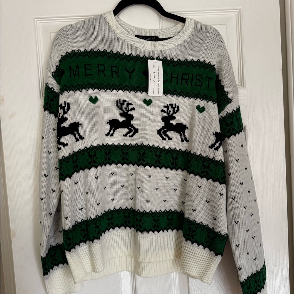 Festive Reindeer Sweater in Green and White
